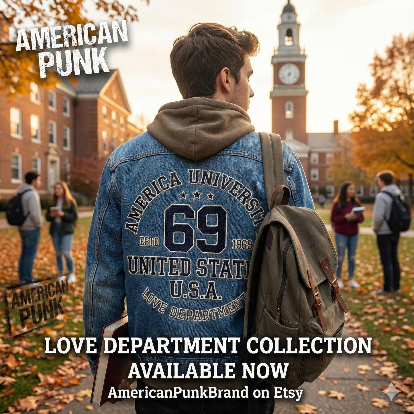 1969 Love Department Men's Denim Jacket: Vintage USA Graphic - Casual Cotton Blend