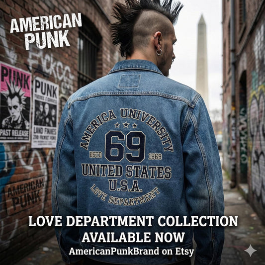 1969 Love Department Men's Denim Jacket: Vintage USA Graphic - Casual Cotton Blend