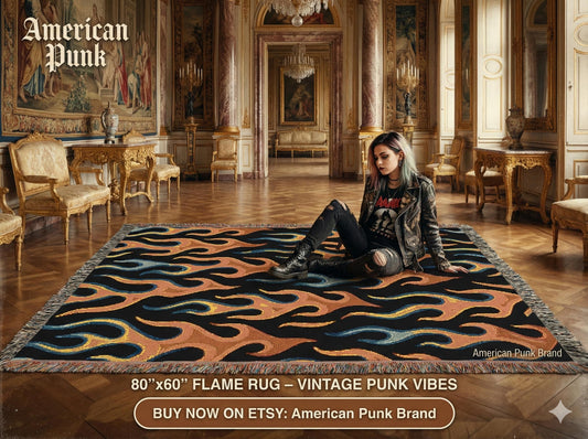 Abstract Flame Pattern Woven Blanket | Retro Fire Wave Throw